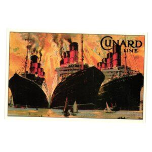Cunard Line Marine Art Poster Mauretania Berengaria Aquitania 20s Big Three 1990